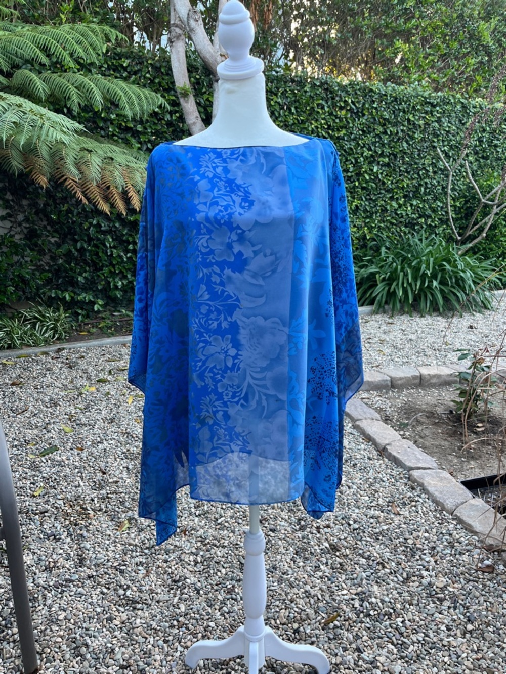 Blue Floral Sheer Flowy Wrap Top size L